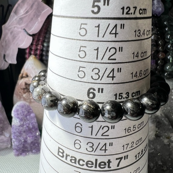 8MM Arfvedsonite Garnet Beaded Bracelet 6.25" Natural Crystal Flash Quartz - Picture 6 of 7